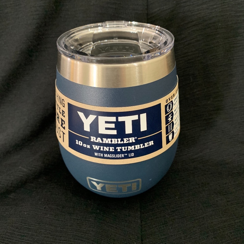Yeti 10 oz wine tumbler, navy. (Looks more dark grey to me, but tag says navy.)